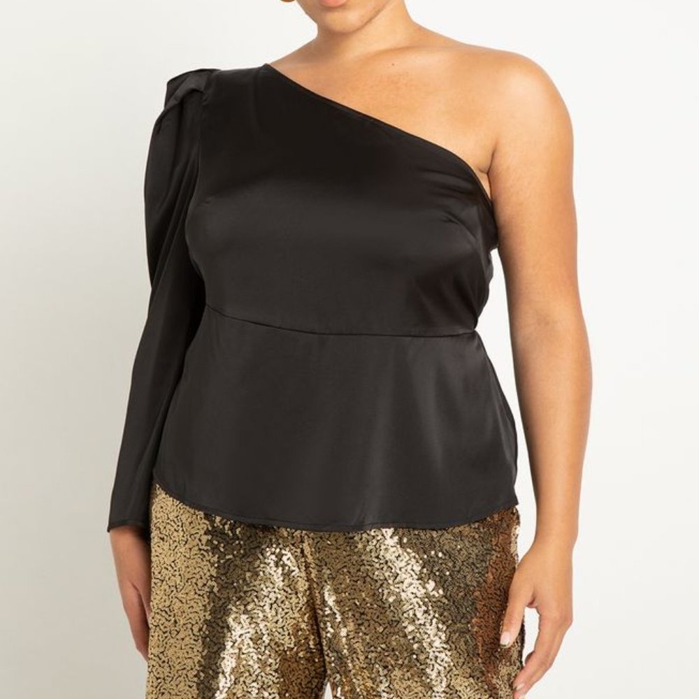 One Shoulder Black Shirt from Eloquii - Size 18